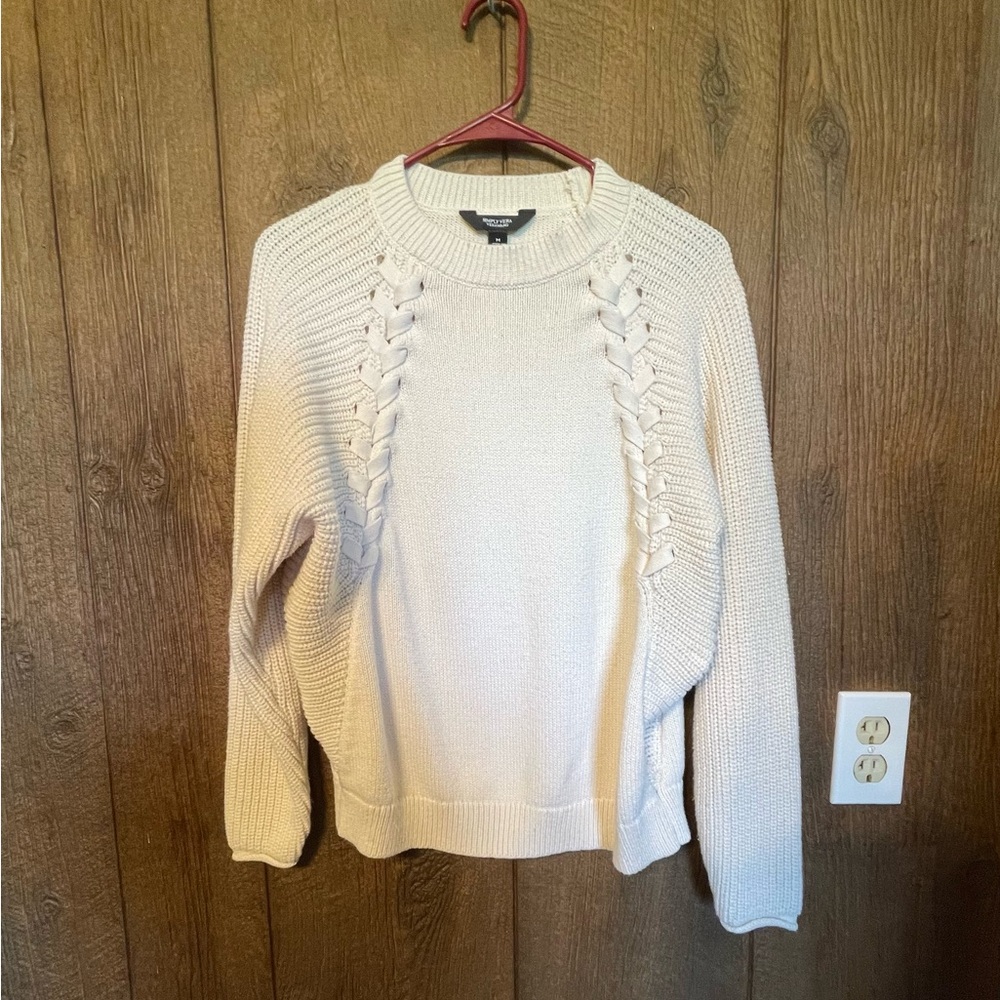 Simply Vera Vera Wang Cream Sweater with Braided Accents